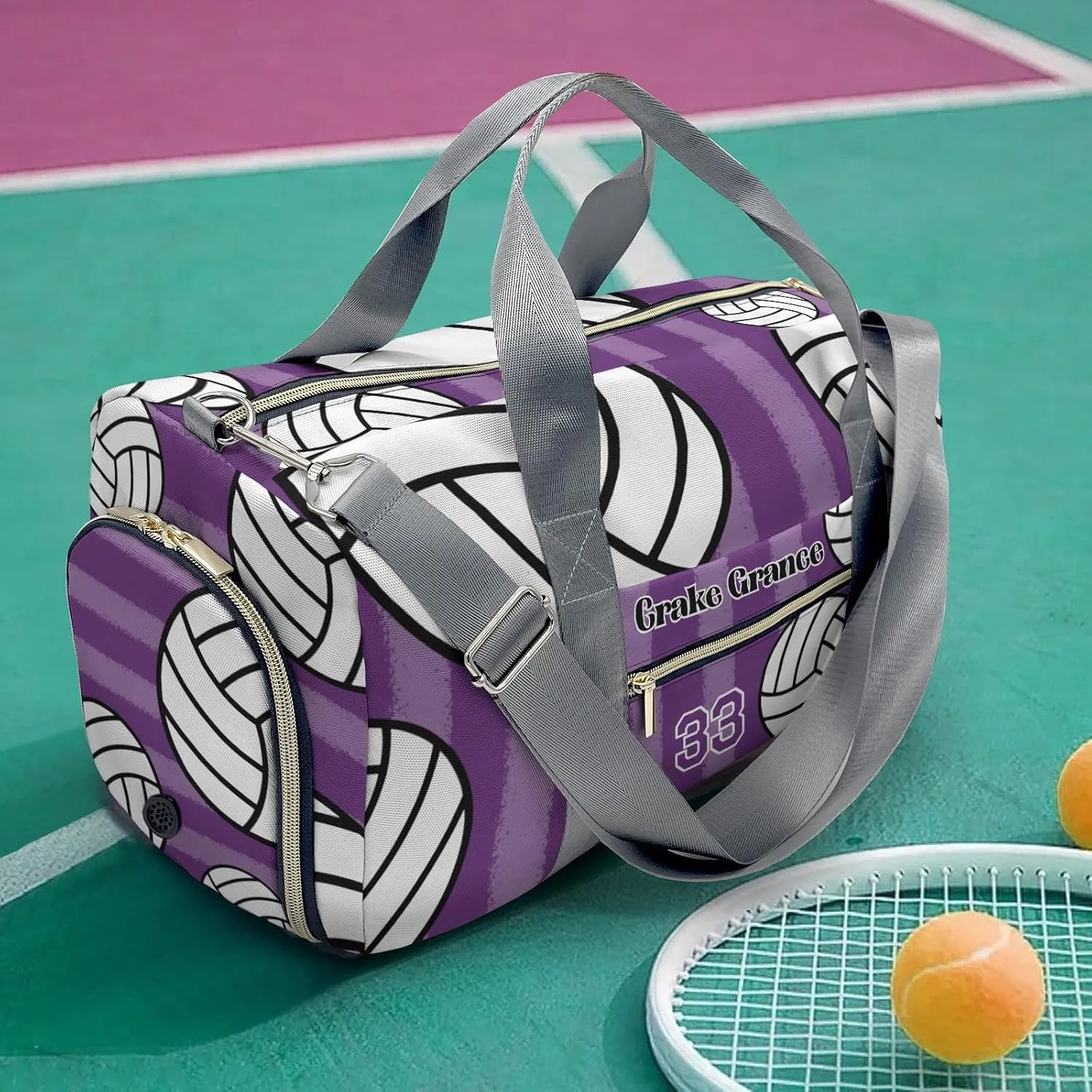 Sport Player Duffle Bag for Travel,Personalized Volleyball Stripes Purple Carry on Bag Travel Bags Overnight Weekend Gym Bag Carry On Luggage Bags