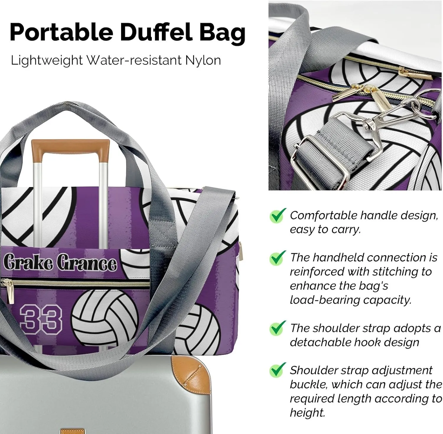 Sport Player Duffle Bag for Travel,Personalized Volleyball Stripes Purple Carry on Bag Travel Bags Overnight Weekend Gym Bag Carry On Luggage Bags