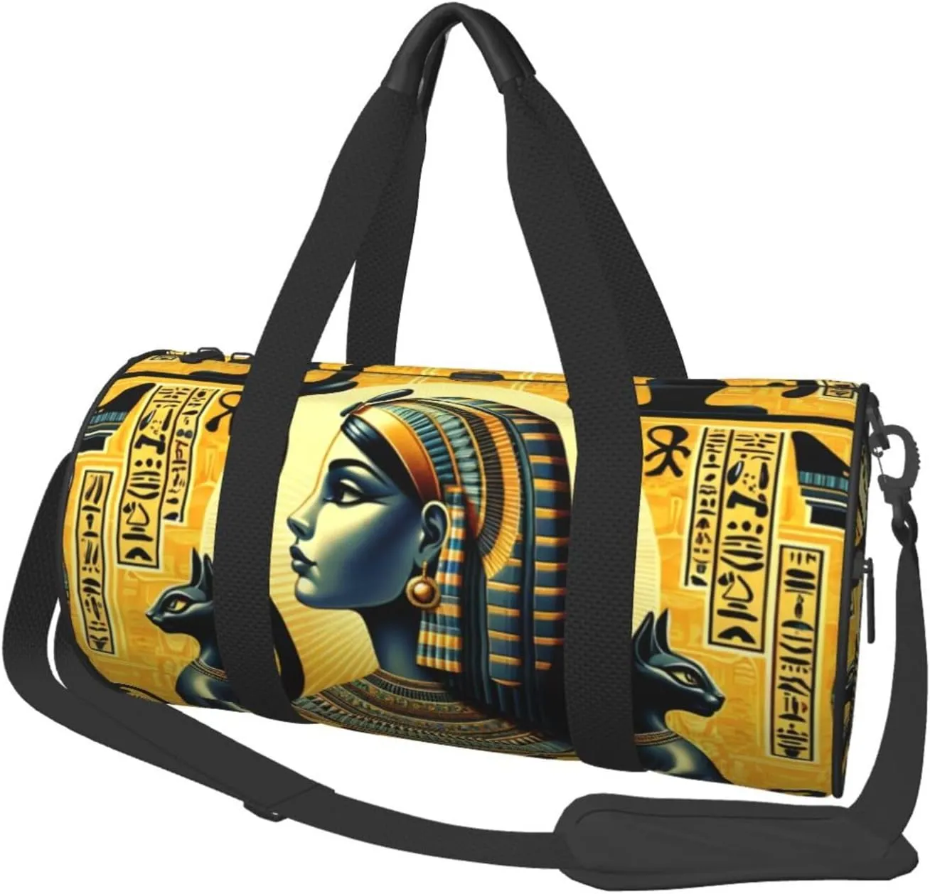 Sports Duffel Bag Ancient-Egyptian-Queen-Cat Foldable Travel Tote Bag Weekender Sleepover Carry On Bag
