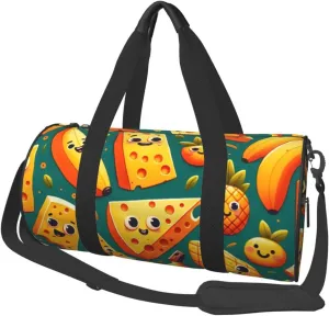 Sports Duffel Bag Cheese-Banana-Pineapple Foldable Travel Tote Bag Weekender Sleepover Carry On Bag