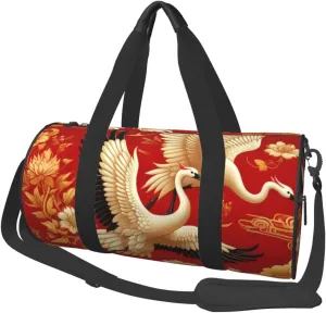 Sports Duffel Bag Chinese-Cranes-Peonies-Longevity Foldable Travel Tote Bag Weekender Sleepover Carry On Bag