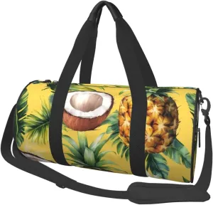 Sports Duffel Bag Coconut-Pineapple Foldable Travel Tote Bag Weekender Sleepover Carry On Bag