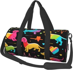 Sports Duffel Bag Colorful-Dachshund-Heartbeat Foldable Travel Tote Bag Weekender Sleepover Carry On Bag
