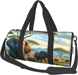 Sports Duffel Bag Elephant-African-Journey Foldable Travel Tote Bag Weekender Sleepover Carry On Bag