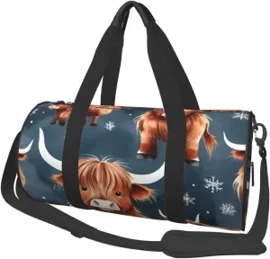 Sports Duffel Bag Highland- Cattle-Snowflake Foldable Travel Tote Bag Weekender Sleepover Carry On Bag