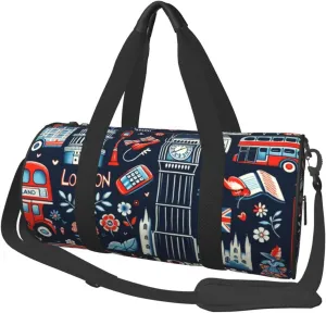 Sports Duffel Bag London-Iconic-British-Pattern Foldable Travel Tote Bag Weekender Sleepover Carry On Bag