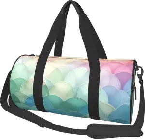 Sports Duffel Bag Pastel-Mermaid-Fishscale Foldable Travel Tote Bag Weekender Sleepover Carry On Bag