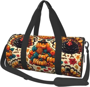 Sports Duffel Bag Turkey-Pumpkin-Funny-Thanksgiving Foldable Travel Tote Bag Weekender Sleepover Carry On Bag