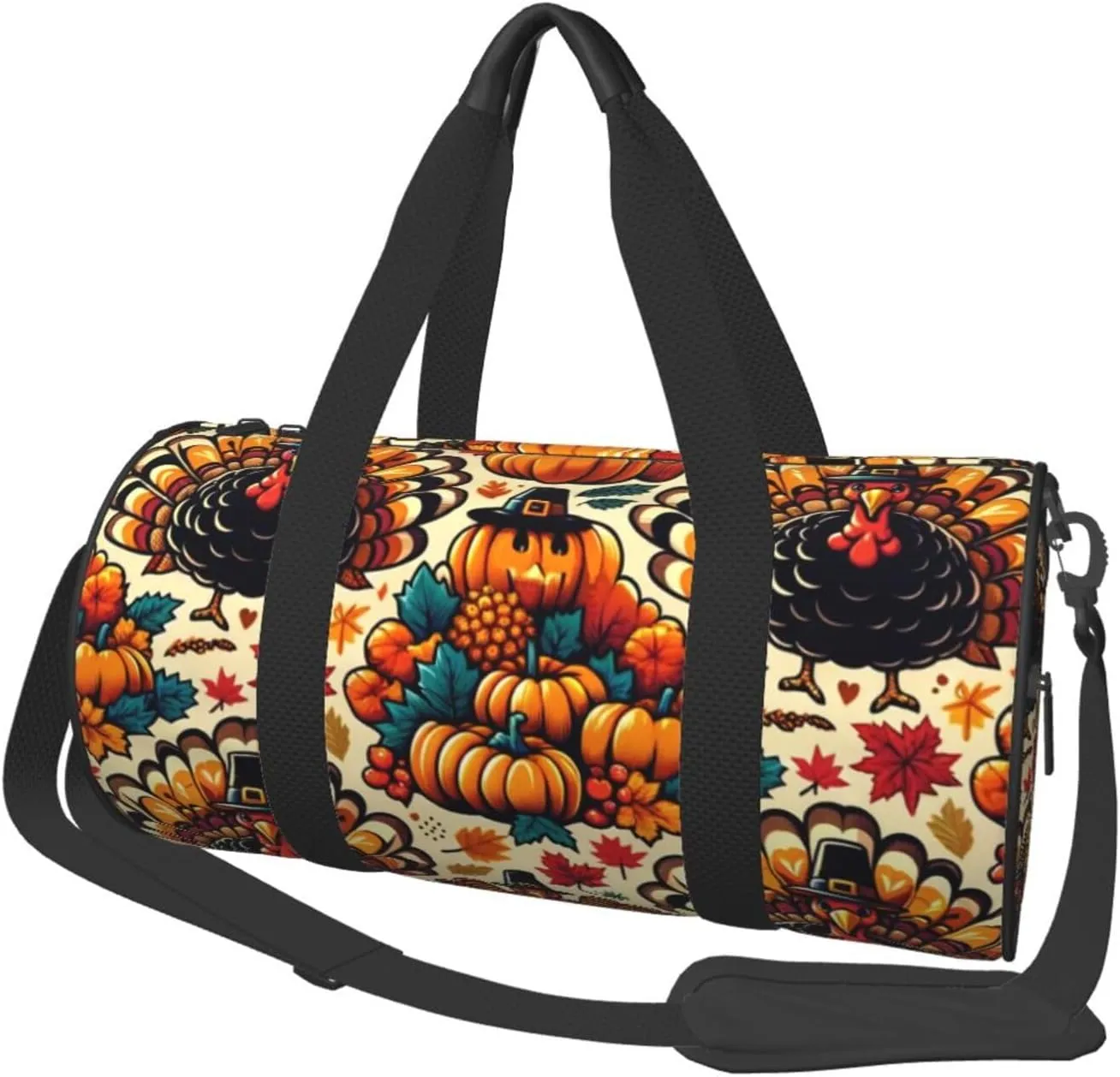 Sports Duffel Bag Turkey-Pumpkin-Funny-Thanksgiving Foldable Travel Tote Bag Weekender Sleepover Carry On Bag
