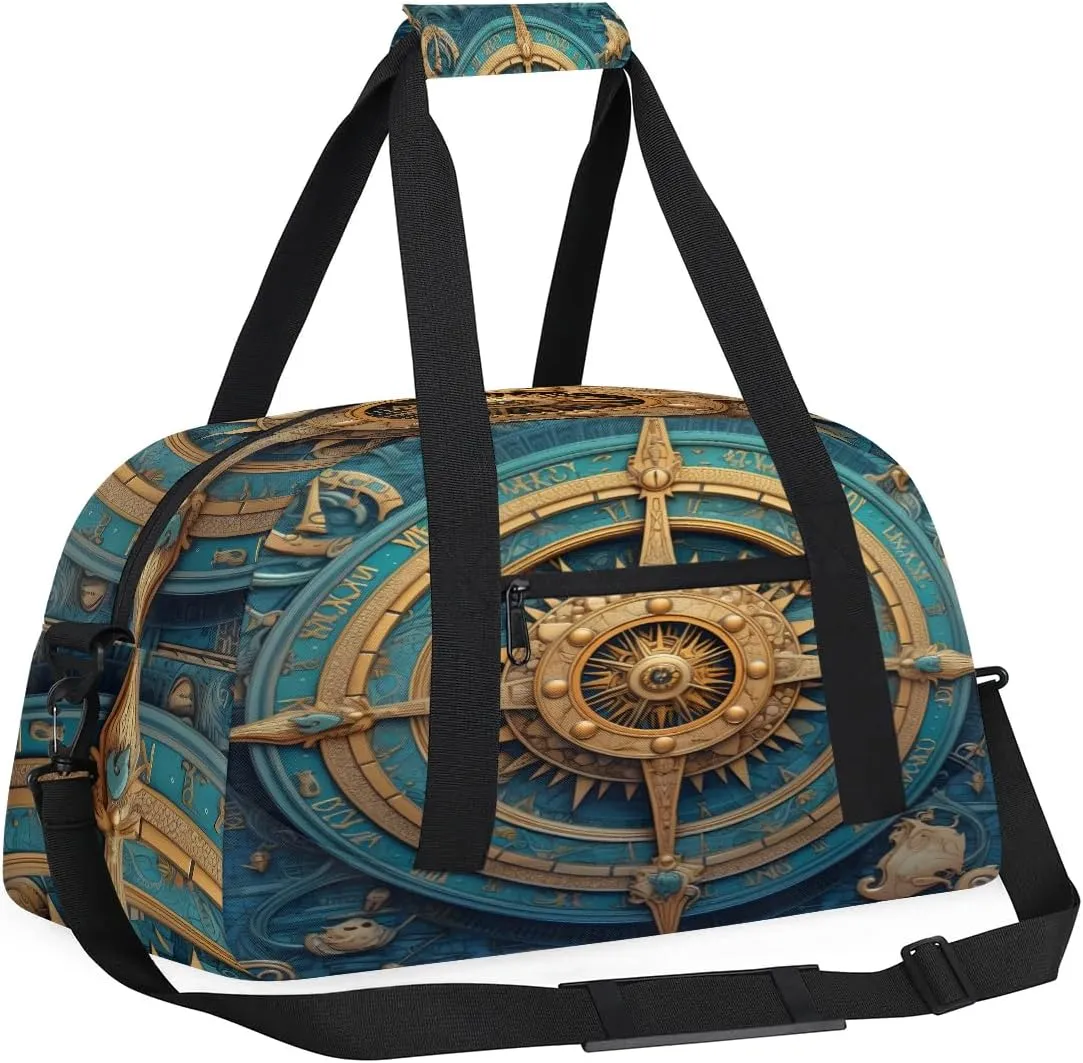 Sports Duffle Bags Travel Duffle Bag Gym Bag Compass Ethnic Weekender Travel Bag Waterproof Overnight Bag Carry On Travel Tote Bag Dance Bags