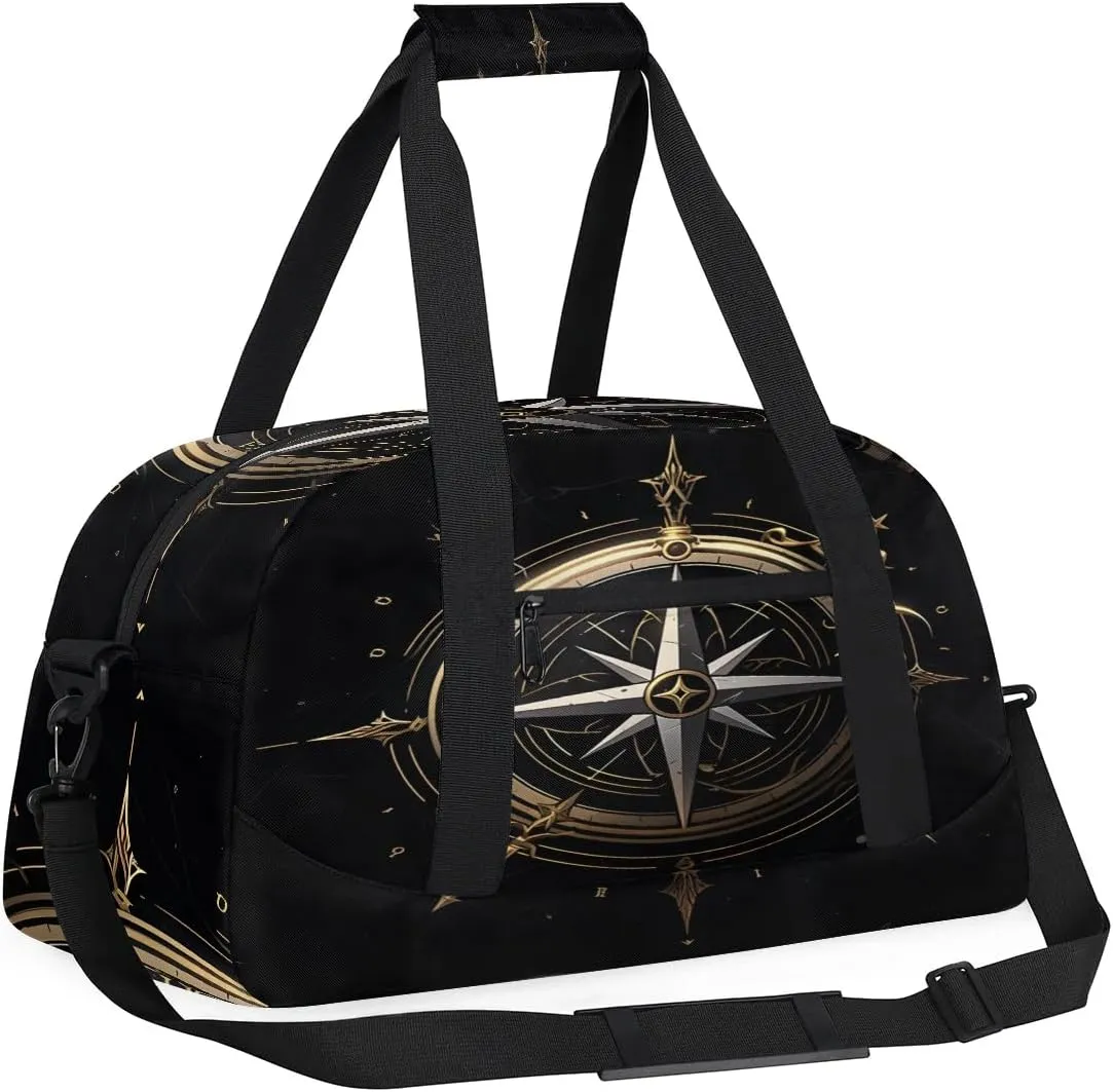 Sports Duffle Bags Travel Duffle Bag Gym Bag Compass Pattern Weekender Travel Bag Waterproof Overnight Bag Carry On Travel Tote Bag Dance Bags