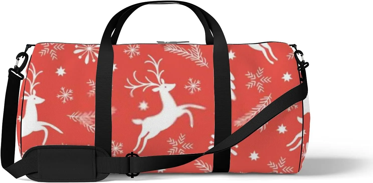 Sports Gym Bag for Women and Men Waterproof Christmas Pattern Red Duffel Bag Lightweight Carryon Traveling Boarding Gripsack