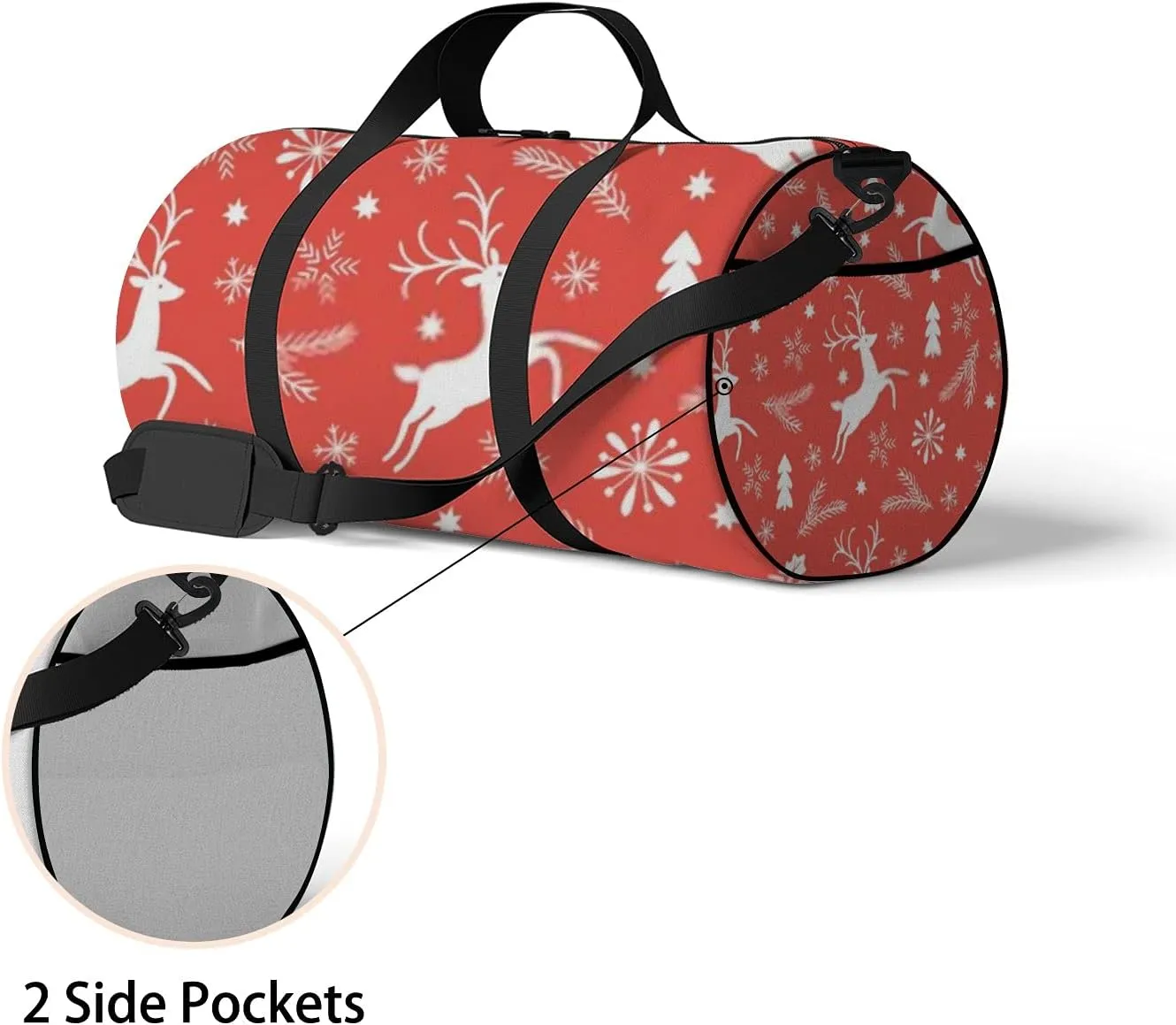 Sports Gym Bag for Women and Men Waterproof Christmas Pattern Red Duffel Bag Lightweight Carryon Traveling Boarding Gripsack