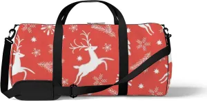Sports Gym Bag for Women and Men Waterproof Christmas Pattern Red Duffel Bag Lightweight Carryon Traveling Boarding Gripsack