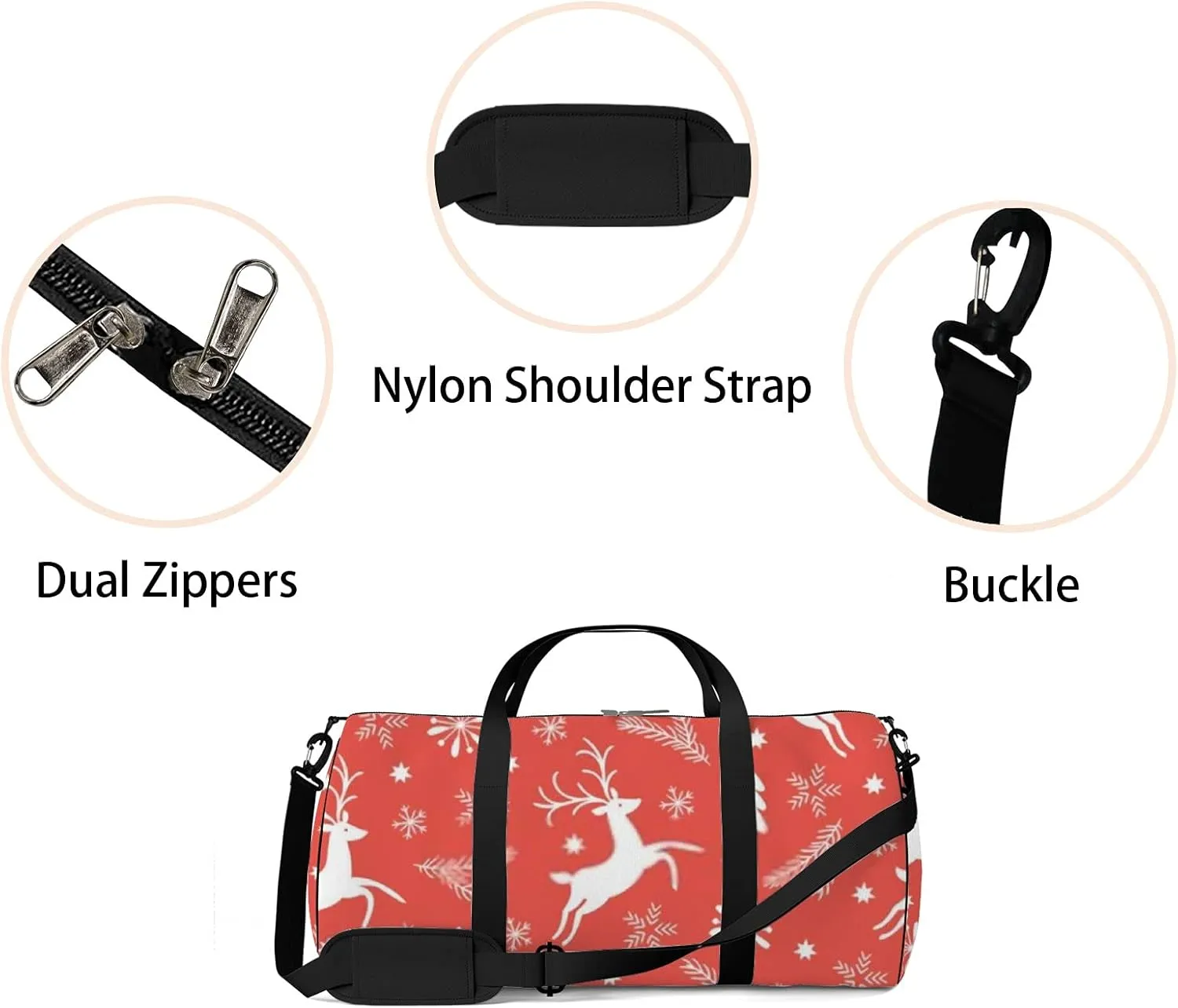 Sports Gym Bag for Women and Men Waterproof Christmas Pattern Red Duffel Bag Lightweight Carryon Traveling Boarding Gripsack
