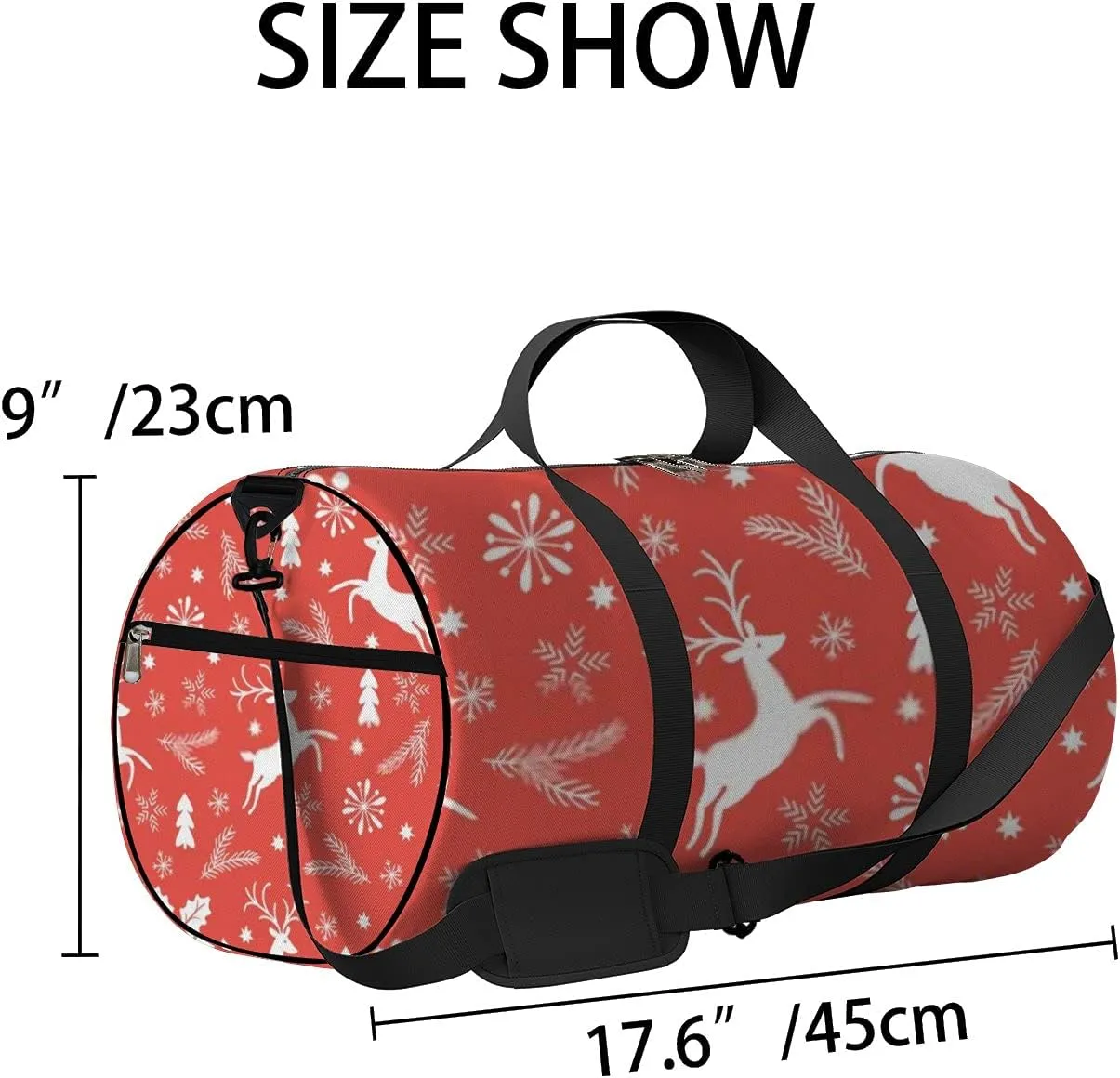 Sports Gym Bag for Women and Men Waterproof Christmas Pattern Red Duffel Bag Lightweight Carryon Traveling Boarding Gripsack