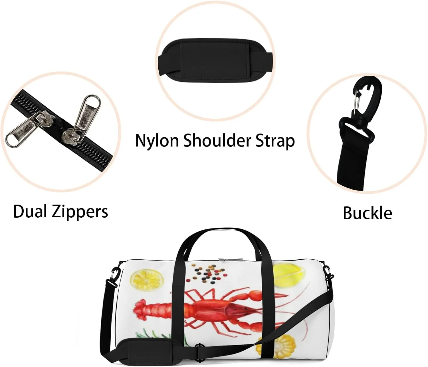 Sports Gym Bag for Women and Men Waterproof Crayfish Watercolor White Duffel Bag Lightweight Carryon Traveling Boarding Gripsack