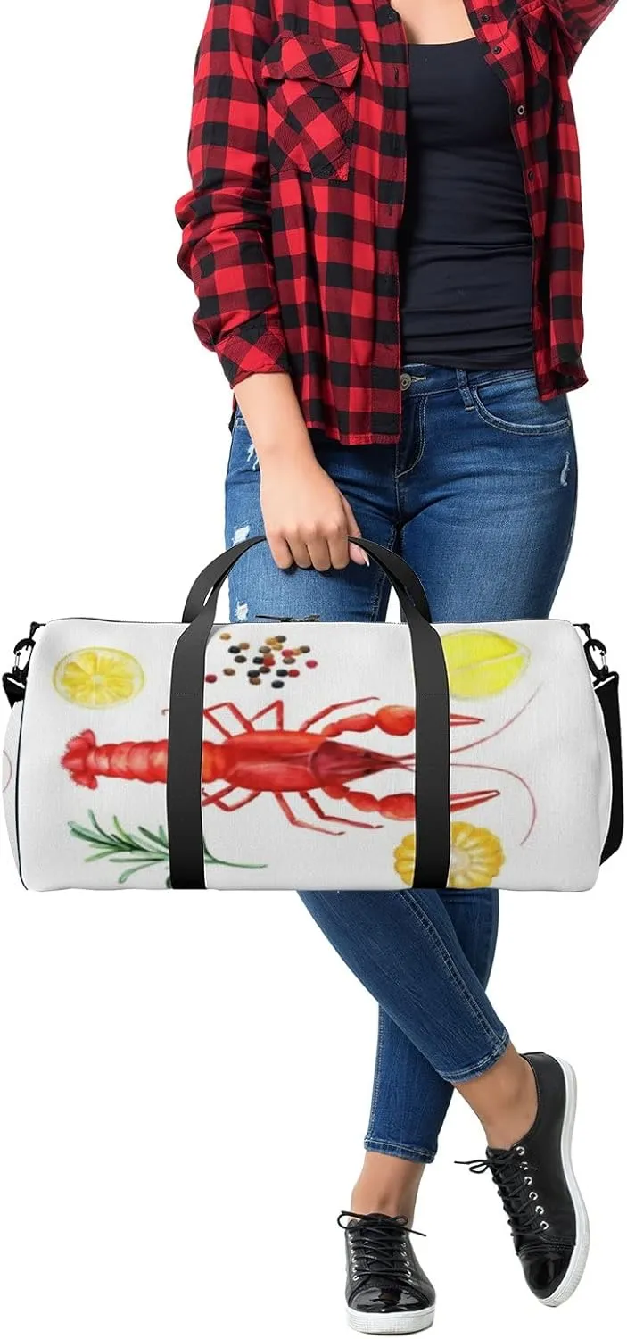 Sports Gym Bag for Women and Men Waterproof Crayfish Watercolor White Duffel Bag Lightweight Carryon Traveling Boarding Gripsack