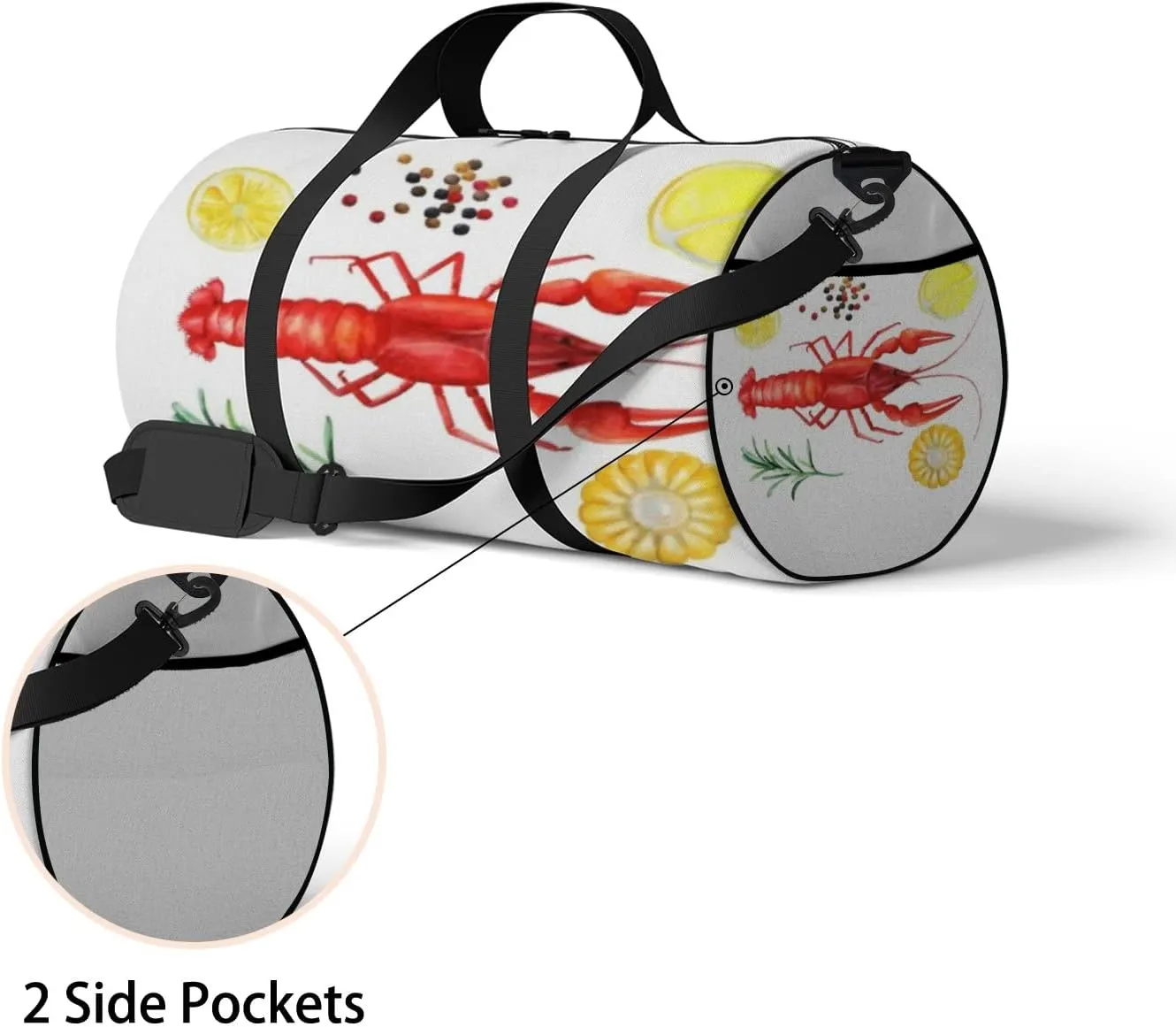 Sports Gym Bag for Women and Men Waterproof Crayfish Watercolor White Duffel Bag Lightweight Carryon Traveling Boarding Gripsack