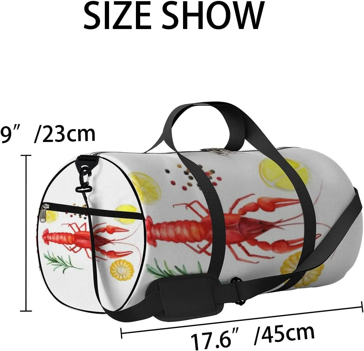 Sports Gym Bag for Women and Men Waterproof Crayfish Watercolor White Duffel Bag Lightweight Carryon Traveling Boarding Gripsack