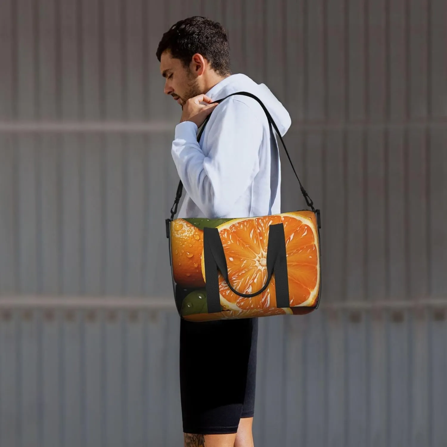Sports Gym Bag for Women Men Travel Duffel Bag Tote Weekender Bag Carry on Overnight Bag for Travel Swimming Fitness Workout Sports Orange Duffle Bag