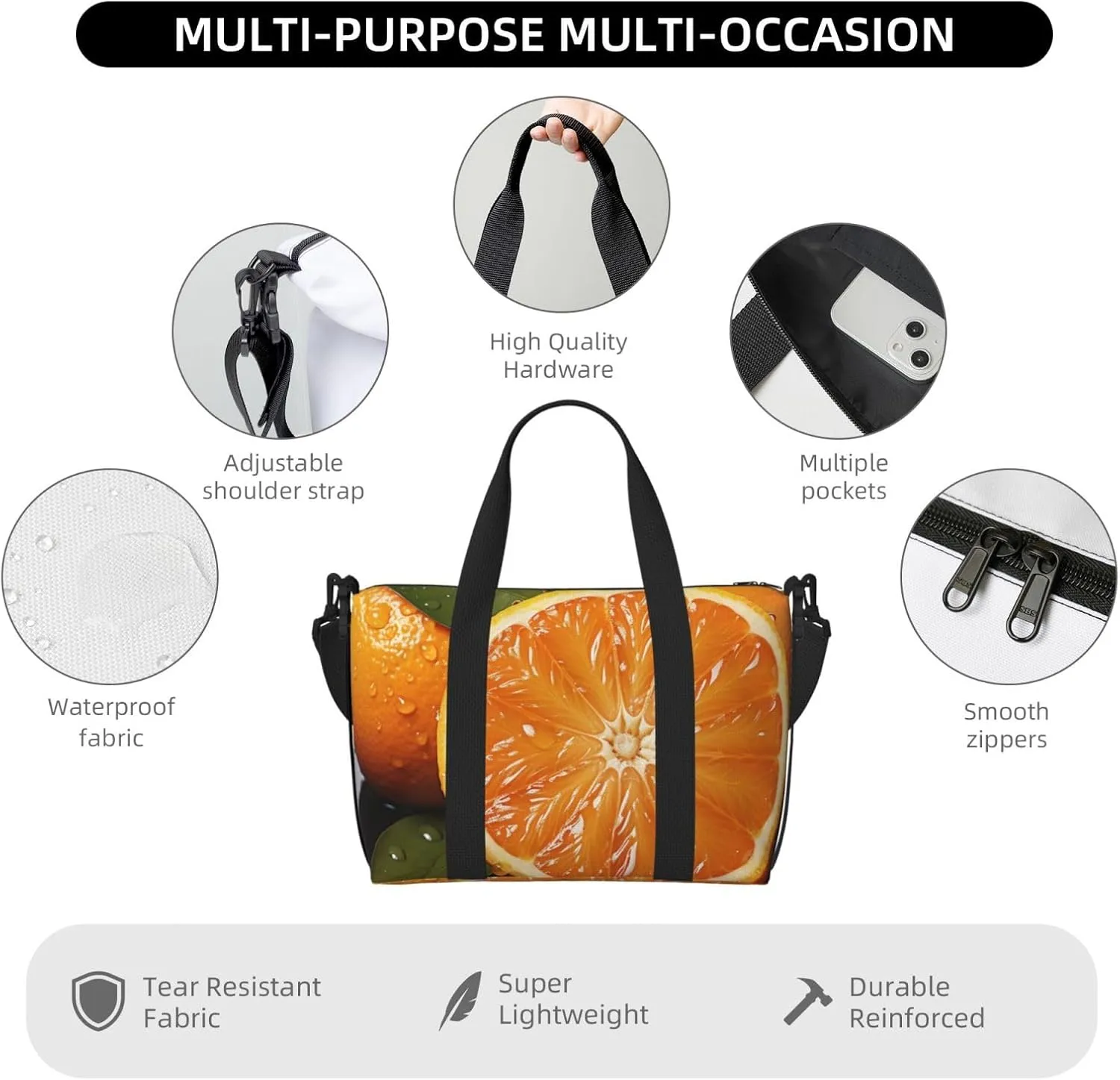 Sports Gym Bag for Women Men Travel Duffel Bag Tote Weekender Bag Carry on Overnight Bag for Travel Swimming Fitness Workout Sports Orange Duffle Bag