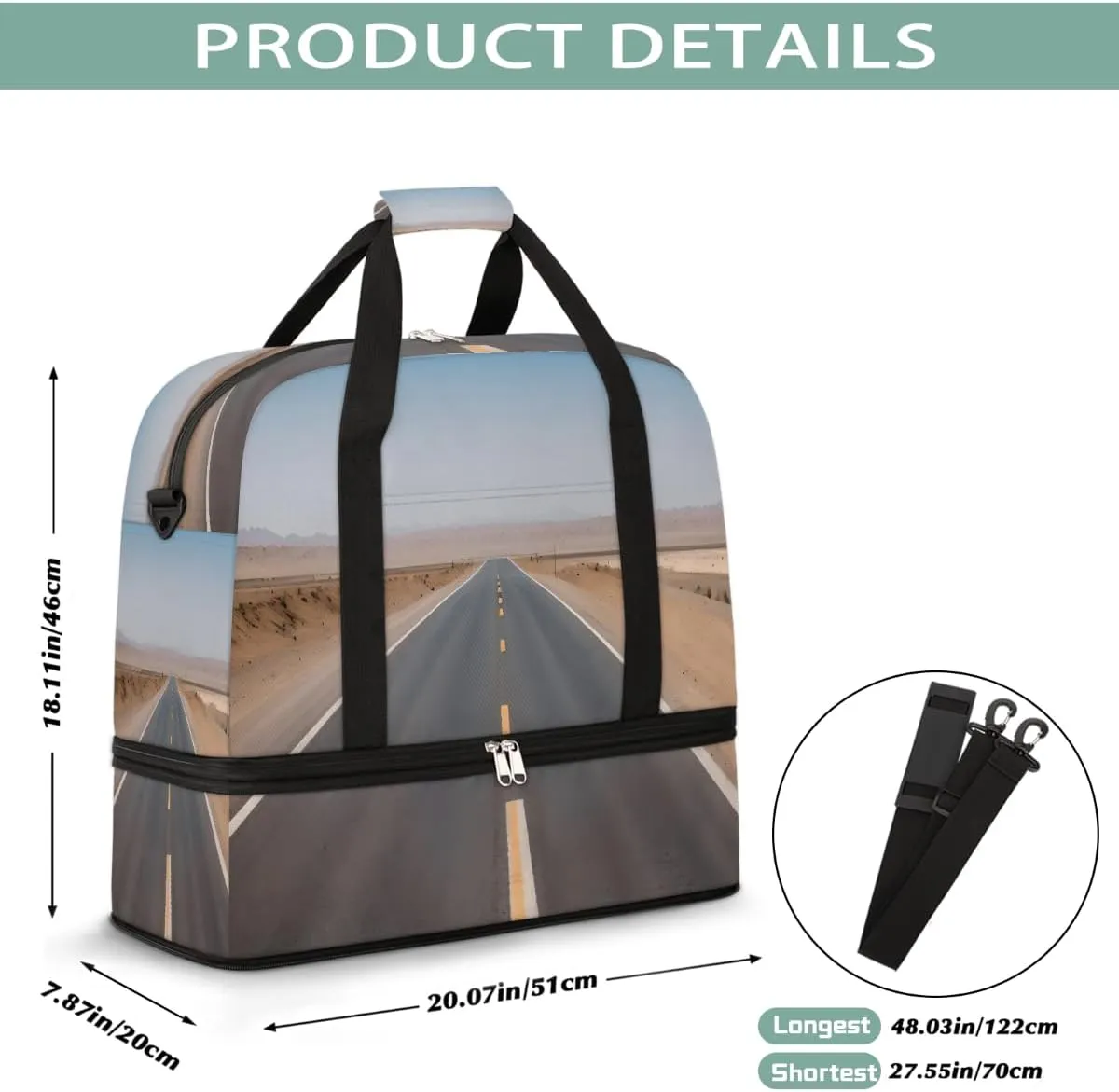Sports Gym Bag Landscape Highway Large Travel Duffel Bag With Shoe Compartment Foldable Waterproof Carry-On Weekend Travel Bags for Camping Overnight Yoga Hospital Travel Bags