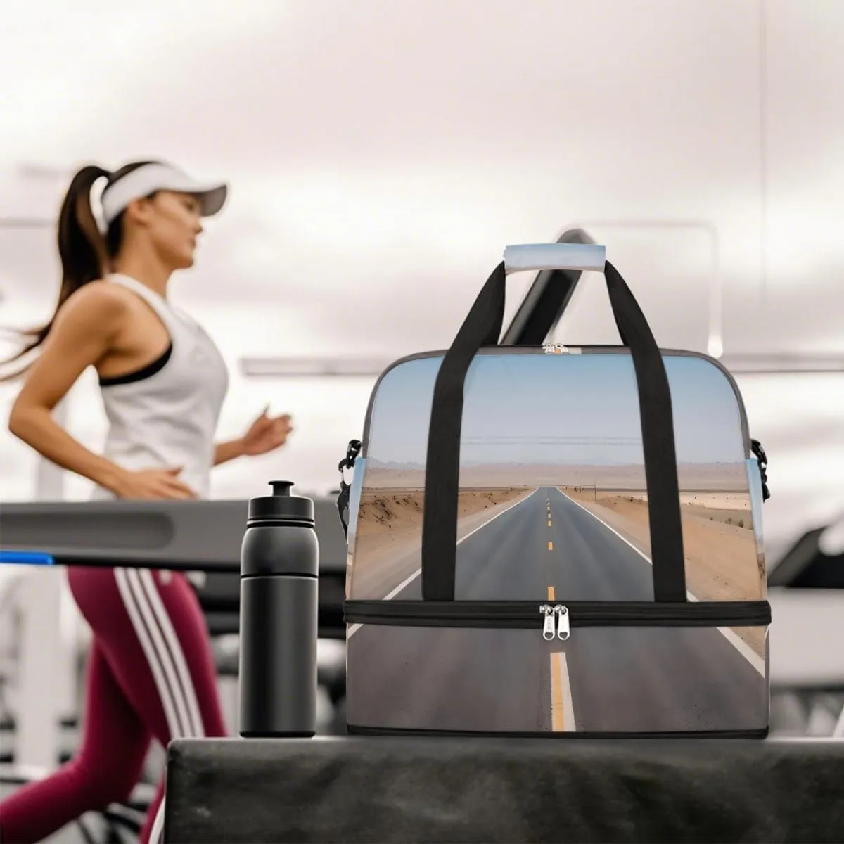 Sports Gym Bag Landscape Highway Large Travel Duffel Bag With Shoe Compartment Foldable Waterproof Carry-On Weekend Travel Bags for Camping Overnight Yoga Hospital Travel Bags