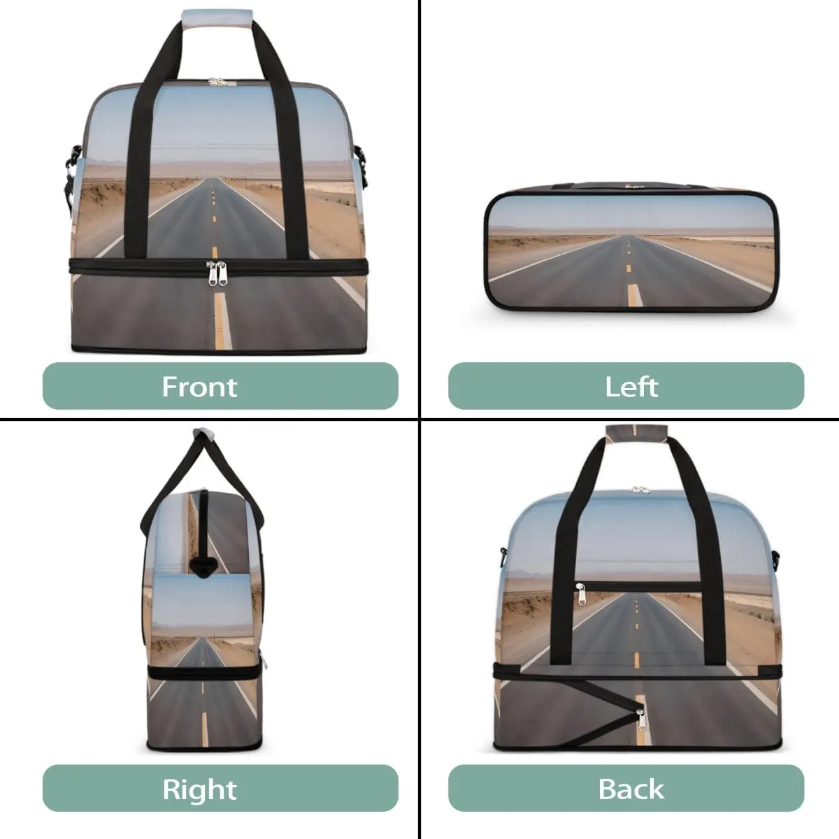 Sports Gym Bag Landscape Highway Large Travel Duffel Bag With Shoe Compartment Foldable Waterproof Carry-On Weekend Travel Bags for Camping Overnight Yoga Hospital Travel Bags