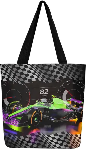Sports Race Car Canvas Tote Bag,Cool Racing Car Shoulder Handbags for Shopping Gym,Large Capacity Travel Bag