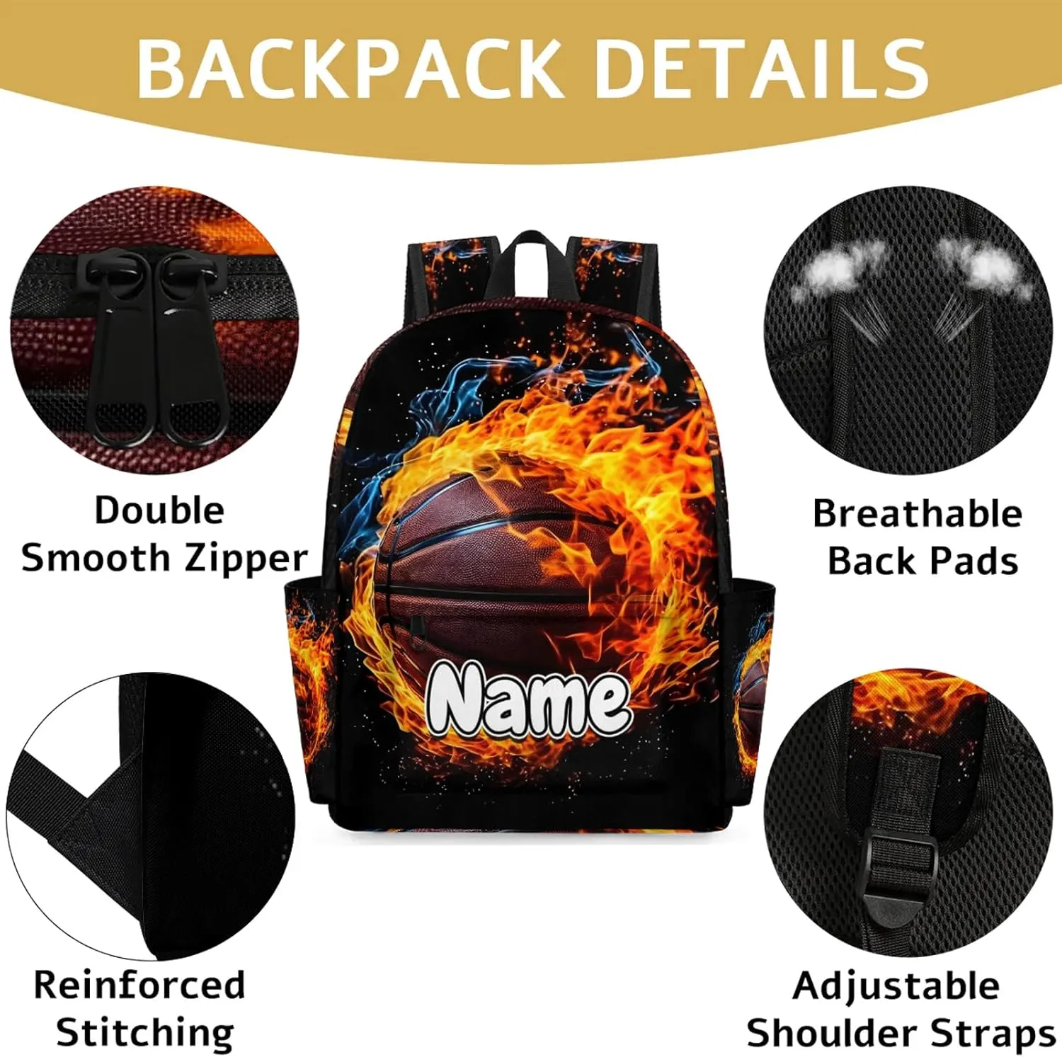 Sports Theme Basketball Personalized Backpack Bag with Name Lightweight Custom Shoulder Bags Waterproof Casual Backpacks Travel Laptop Bag 15.1in