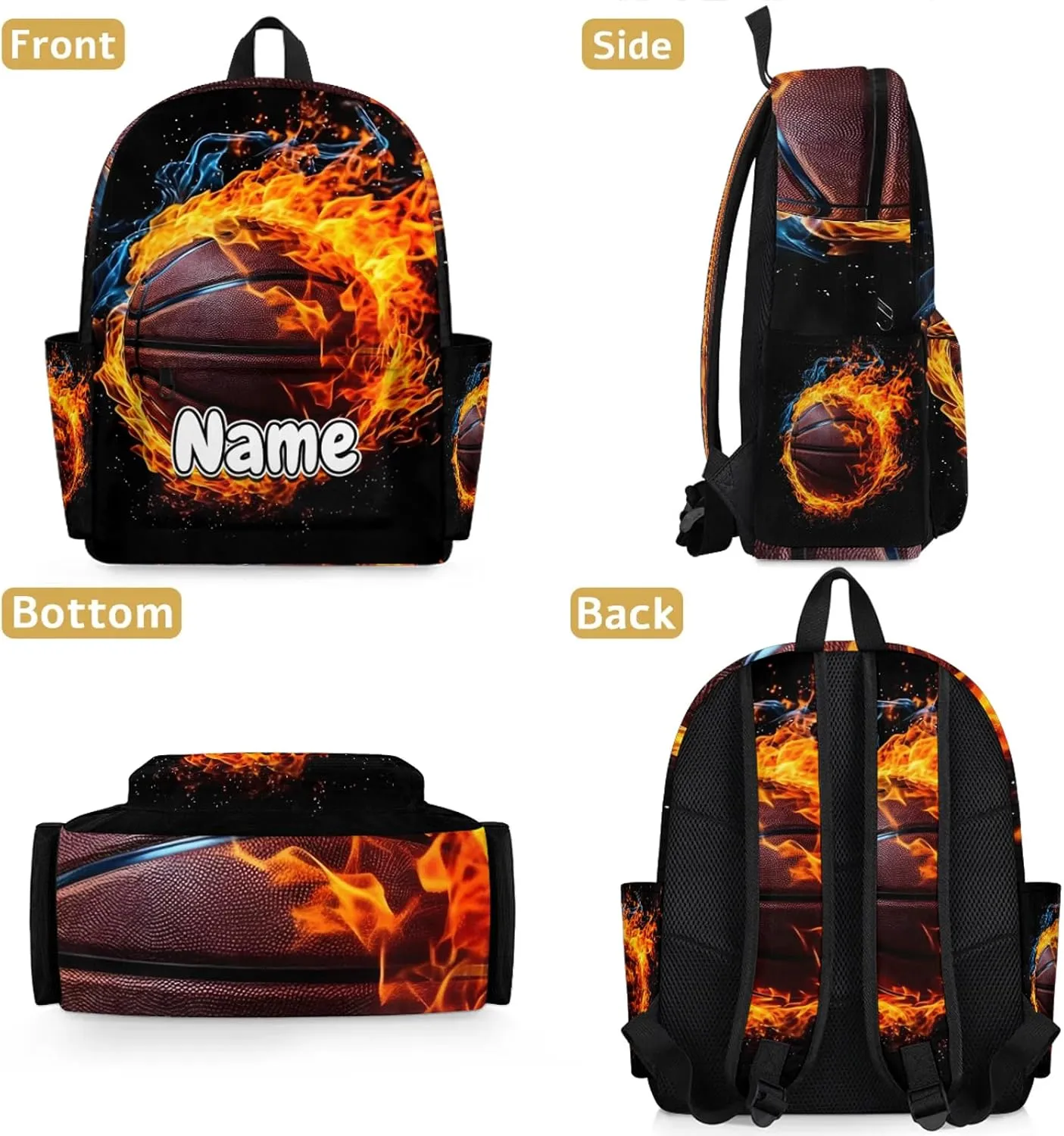 Sports Theme Basketball Personalized Backpack Bag with Name Lightweight Custom Shoulder Bags Waterproof Casual Backpacks Travel Laptop Bag 15.1in