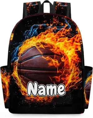 Sports Theme Basketball Personalized Backpack Bag with Name Lightweight Custom Shoulder Bags Waterproof Casual Backpacks Travel Laptop Bag 15.1in