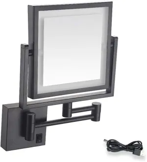 Square Bathroom Mirror Shaving Mirrors Make Up Wall Mounted USB Rechargeable LED Illuminated Mirror 3X Magnifying Simply and Luxury Decorate for Hotel Vanity Two Swivel