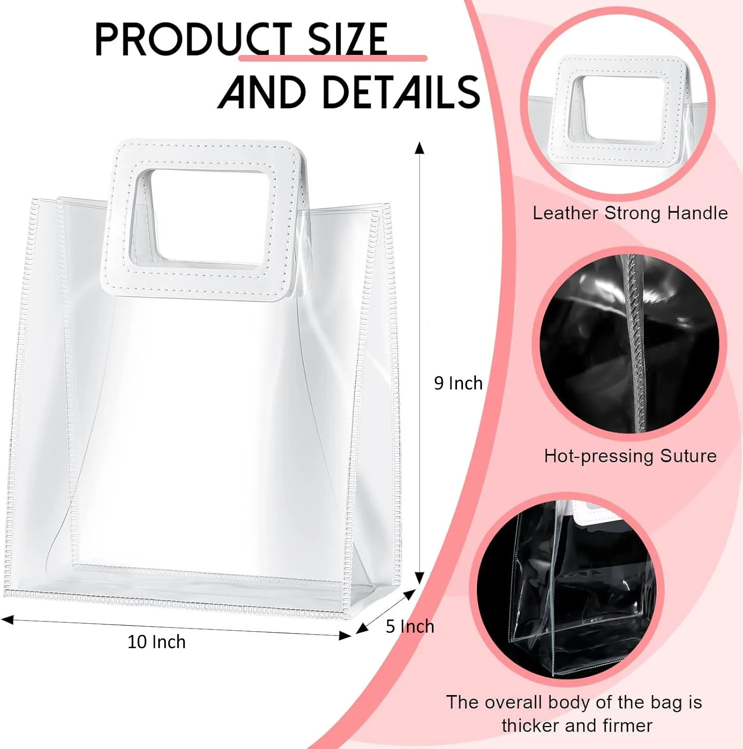 Square Handle Transparent PVC Reusable Shopping Gift Bag