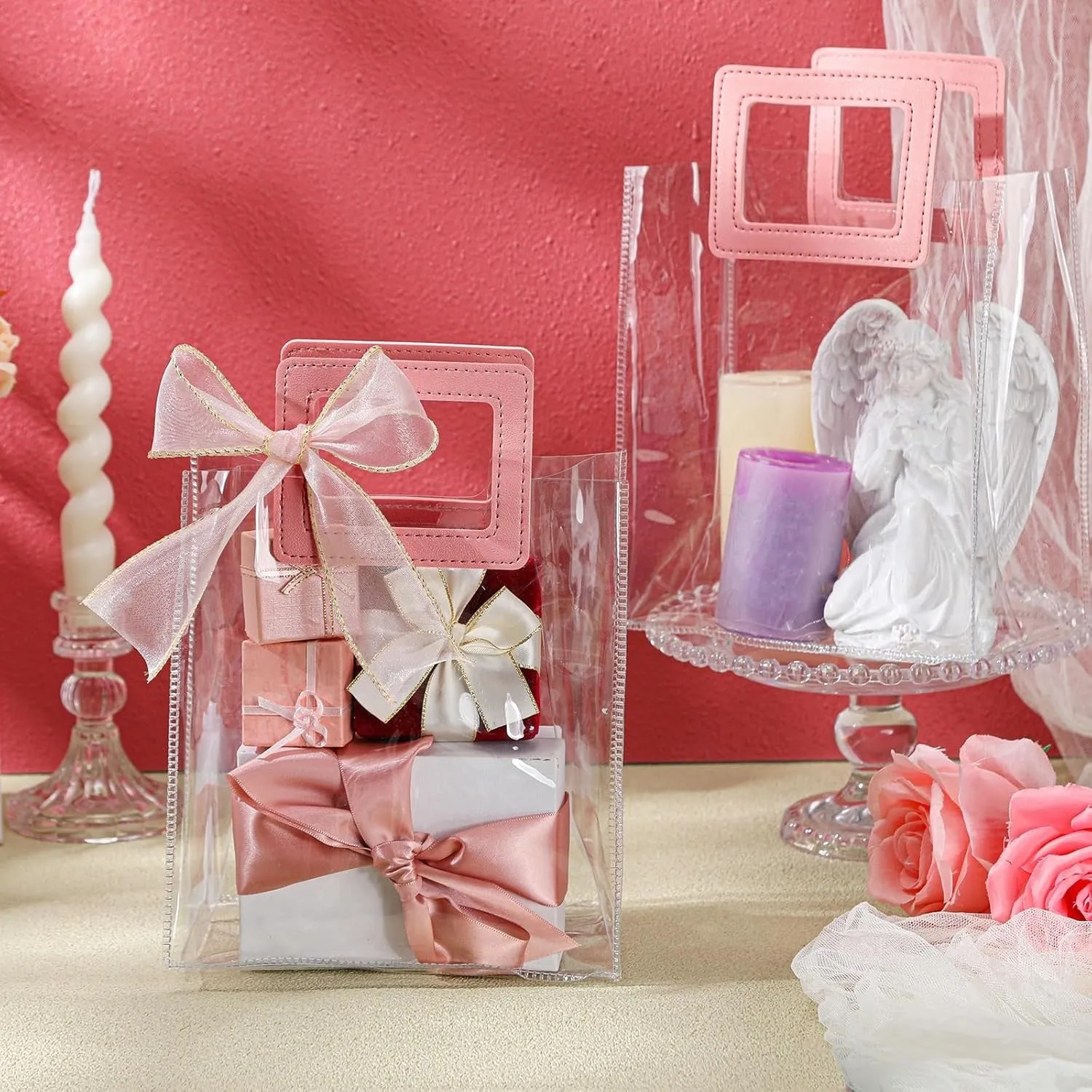 Square Handle Transparent PVC Reusable Shopping Gift Bag