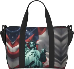 SSIMOO Statue Of Liberty Flag Print Portable Travel Duffel Bag,Ideal For Business And Private Travel, Black