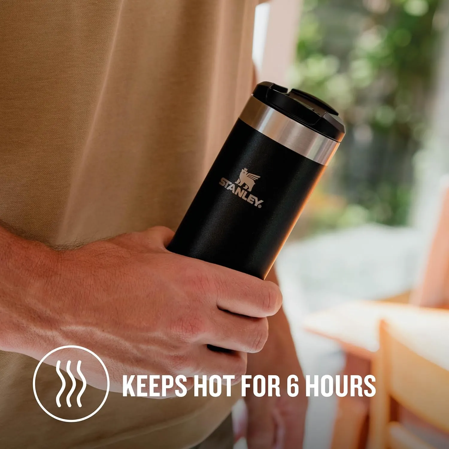 Stanley Aerolight Transit Travel Mug 0.47L - Keeps 6 Hours Hot - 8 Hours Cold - Dishwasher Safe - Leakproof - Car Cup Holder Compatible - Insulated Coffee Cup - Black Metallic