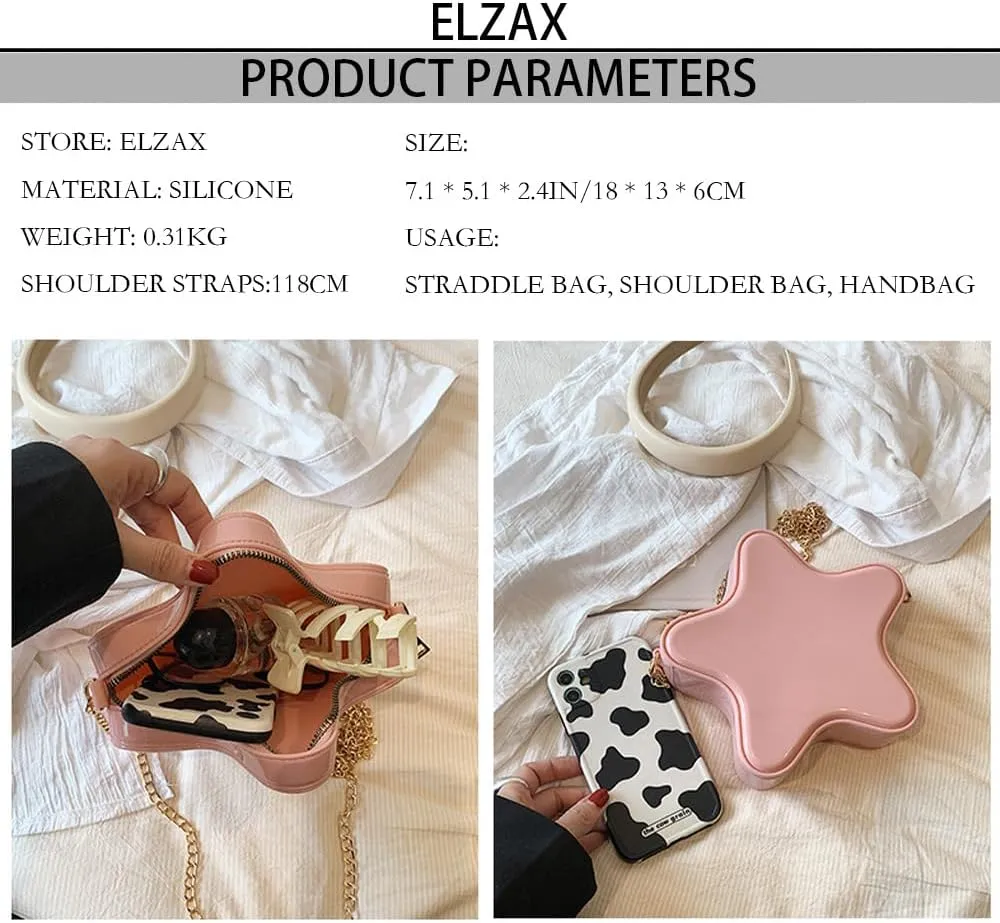 Star Shaped Crossbody Bag Cute Girls Star Shoulder Messenger Purse Kawaii Evening Clutch Bag with Chain Strap