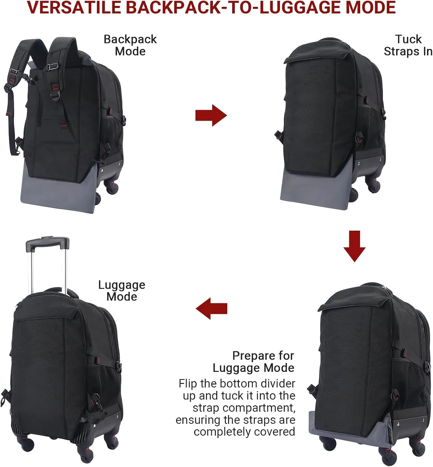 StarCloud 18-inch   24-inch Checked Backpack Combo Set Large Rolling Backpack with 4 Wheels, Travel Commute Bag, Carry on Luggage Trolley Suitcase (4 Wheels Rolling Backpack)