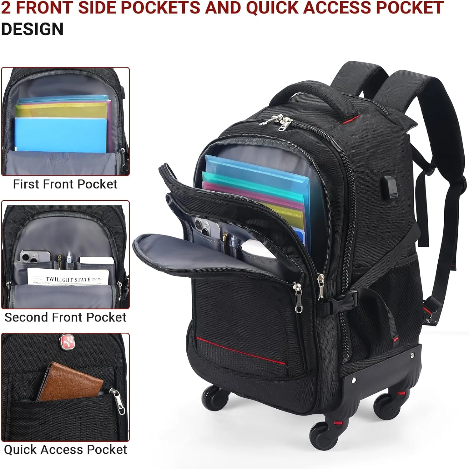 StarCloud 18-inch   24-inch Checked Backpack Combo Set Large Rolling Backpack with 4 Wheels, Travel Commute Bag, Carry on Luggage Trolley Suitcase (4 Wheels Rolling Backpack)