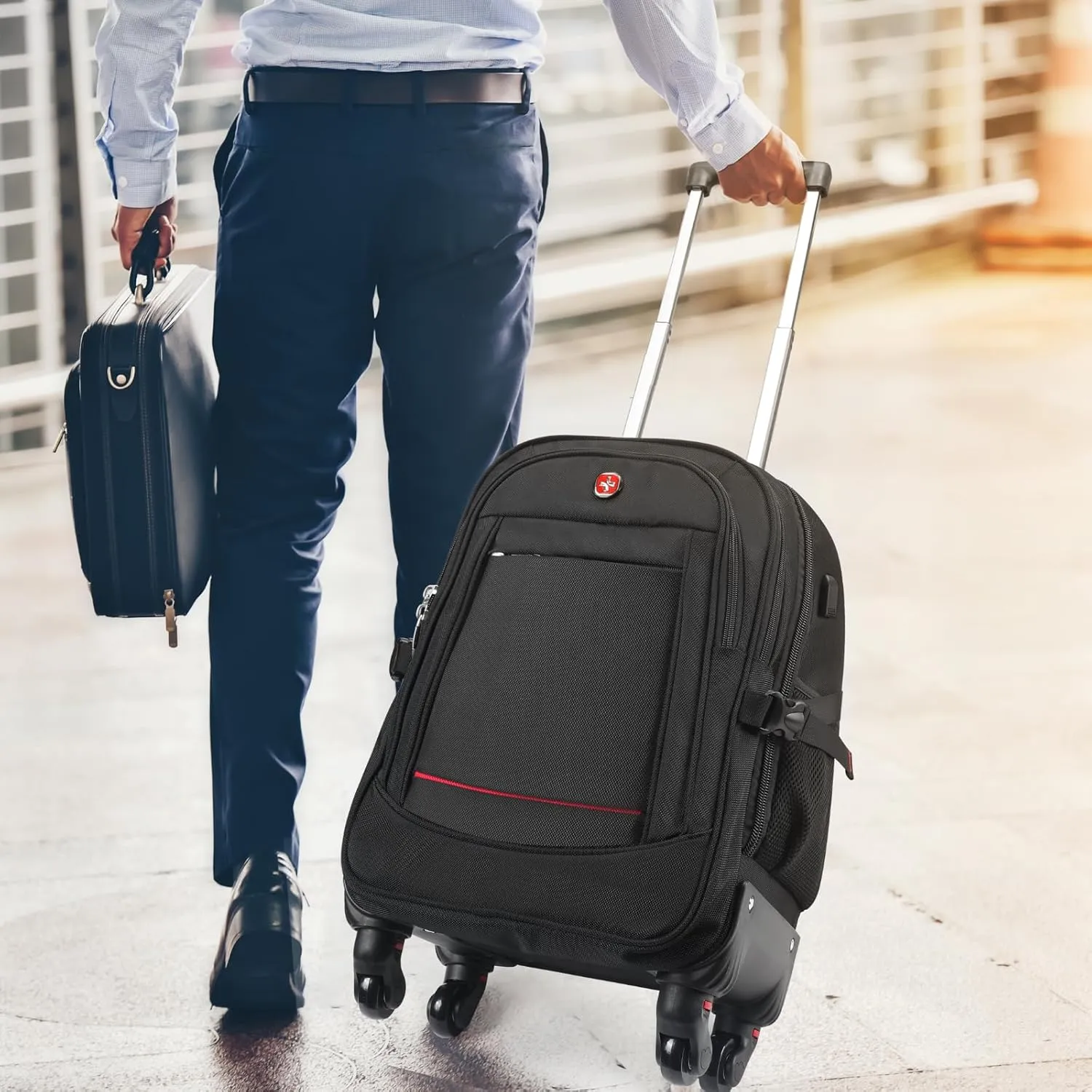 StarCloud 18-inch   24-inch Checked Backpack Combo Set Large Rolling Backpack with 4 Wheels, Travel Commute Bag, Carry on Luggage Trolley Suitcase (4 Wheels Rolling Backpack)