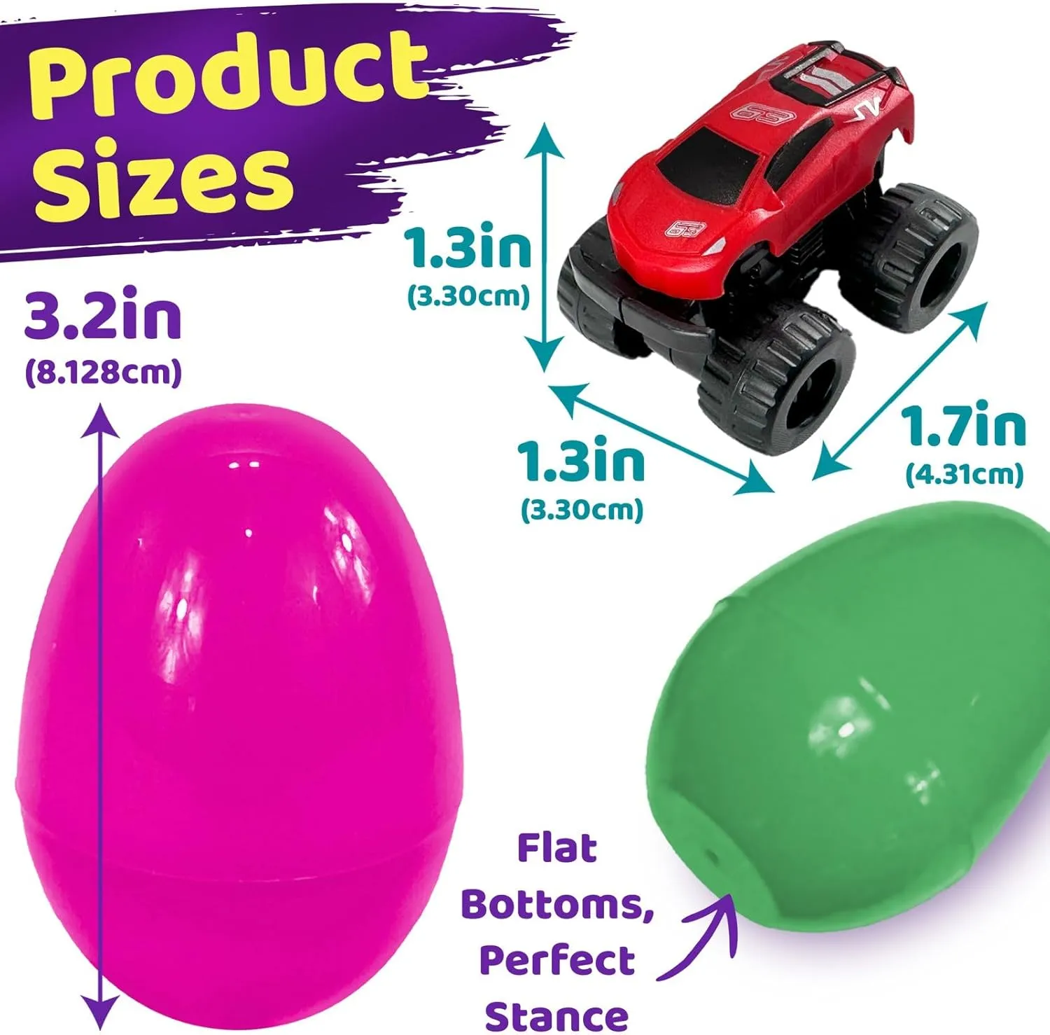 Stargo 24 Pack 3.2" Large Colorful Prefilled Easter Eggs with toys - Racing Cars mini Vehicles pull-back cars, Bright Plastic Easter Eggs Filled Basket Fillers Egg Hunts Party Favors, Boys Goodie Bags