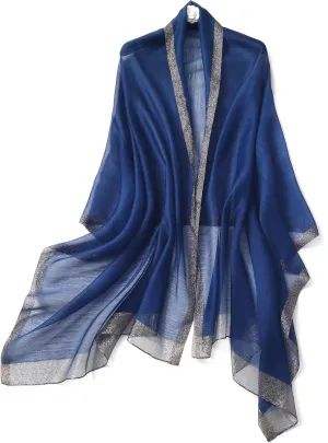 STARWHISPER Women's Gold Trim Silk Scarf Shawl Wrap - Elegant Accessory for Evening Dress - Gift Packaged