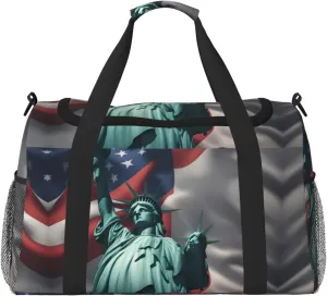 Statue Of Liberty Flag Foldable Travel Duffel Bag Tote Carry On Luggage Bag For Weekend Getaways, For Spontaneous Trips