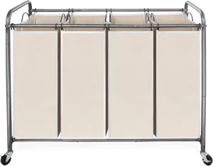 STO STO Laundry Sorter 4 Section, 4 Bag Laundry Hamper, Rolling Laundry Cart, Laundry Basket with Heavy Duty Lockable Wheels and Removable Bag for Clothes Storage, Beige