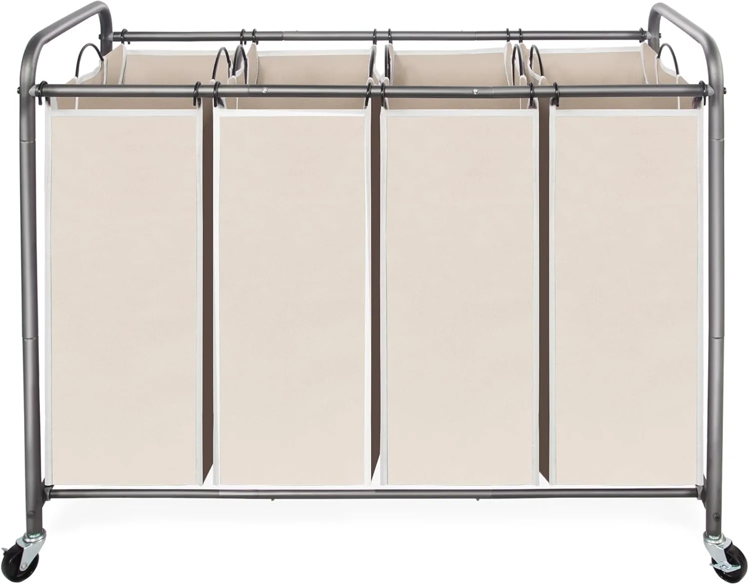 STO STO Laundry Sorter 4 Section, 4 Bag Laundry Hamper, Rolling Laundry Cart, Laundry Basket with Heavy Duty Lockable Wheels and Removable Bag for Clothes Storage, Beige
