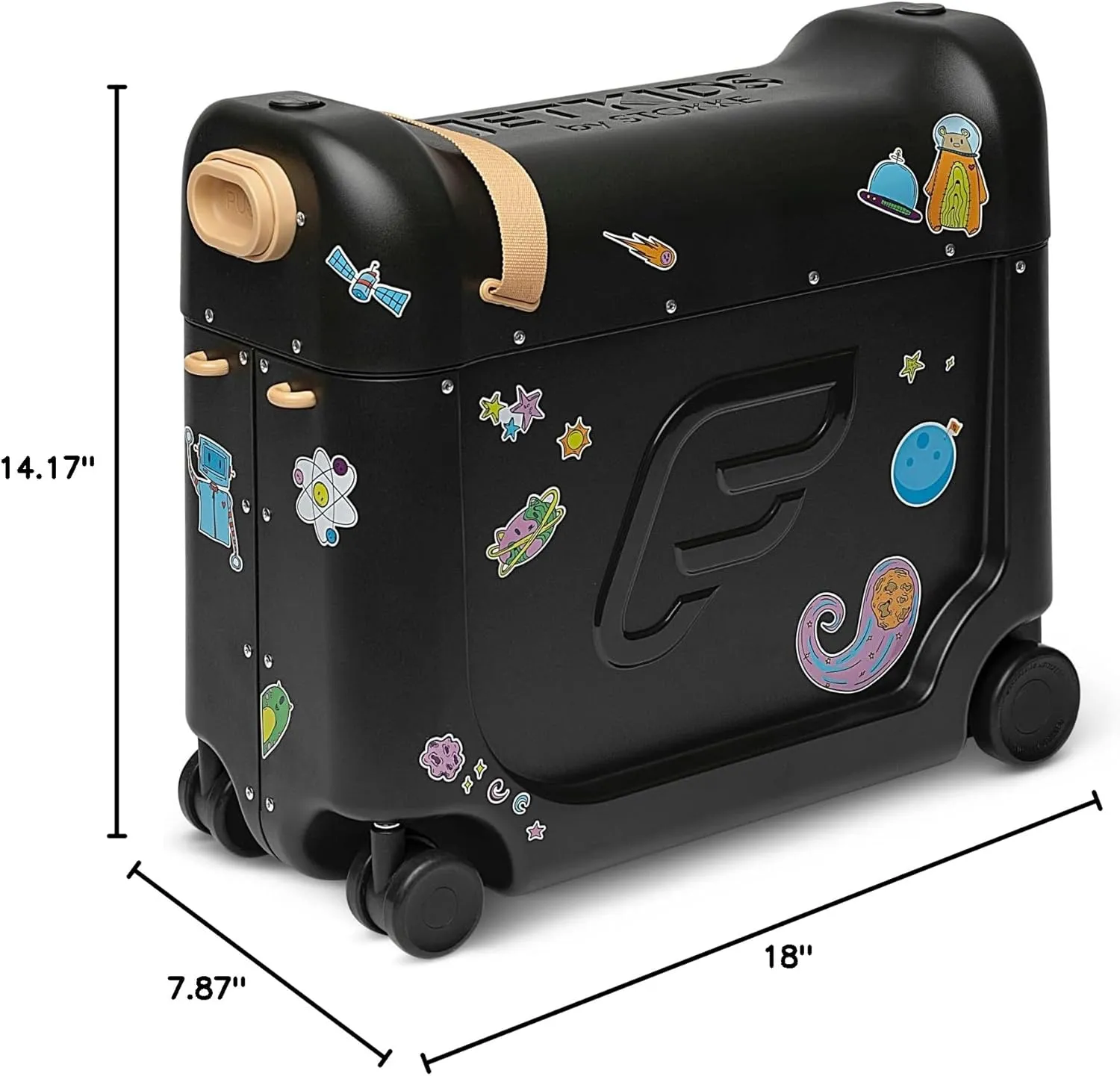 Stokke JetKids BedBox, Lunar Eclipse - Ride-On Suitcase for Kids 2-7 Years Old (up to 77 lbs) - Transforms Into Bed - Includes Mattress, Decorative Stickers & Adjustable Carrying Strap