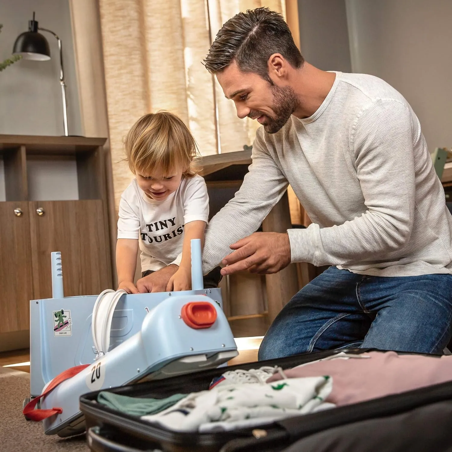 Stokke JetKids BedBox, Lunar Eclipse - Ride-On Suitcase for Kids 2-7 Years Old (up to 77 lbs) - Transforms Into Bed - Includes Mattress, Decorative Stickers & Adjustable Carrying Strap