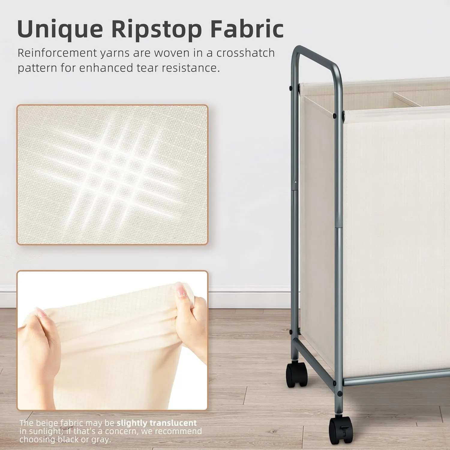 STORAGE MANIAC Laundry Hamper, 100L Rolling Laundry Sorter Cart, Lockable Wheels, 2 Section Beige